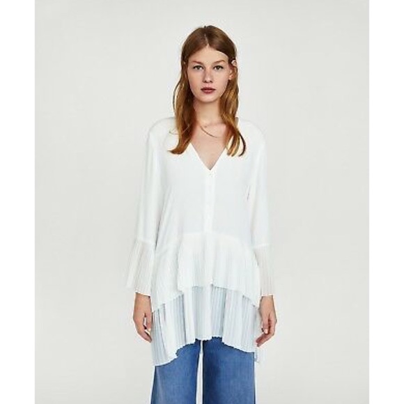 zara white pleated shirt dress